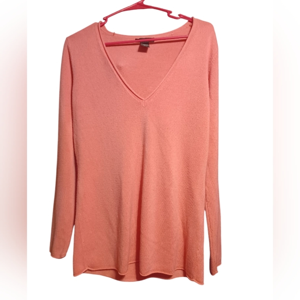 New York & Company Women’s Large V-Neck Long Sleeve Pink Sweater (K)